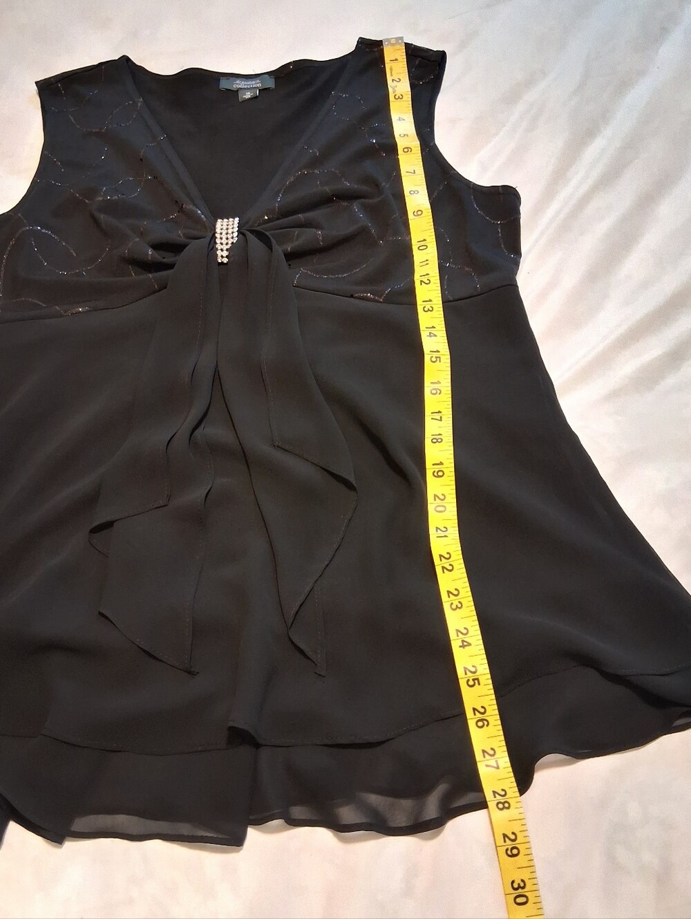 dressbarn Black Sleeveless V-Neck Top with Rhinestone Accent Sz16 Y2k Fairy - Picture 8 of 12